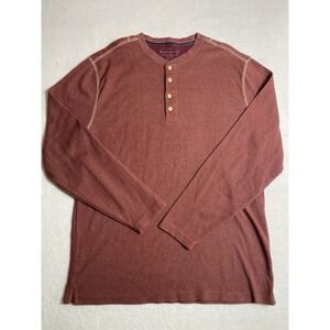 Vintage Weatherproof Mens XL Burgundy Red Waffle Knit Thermal Henley Shirt LS
